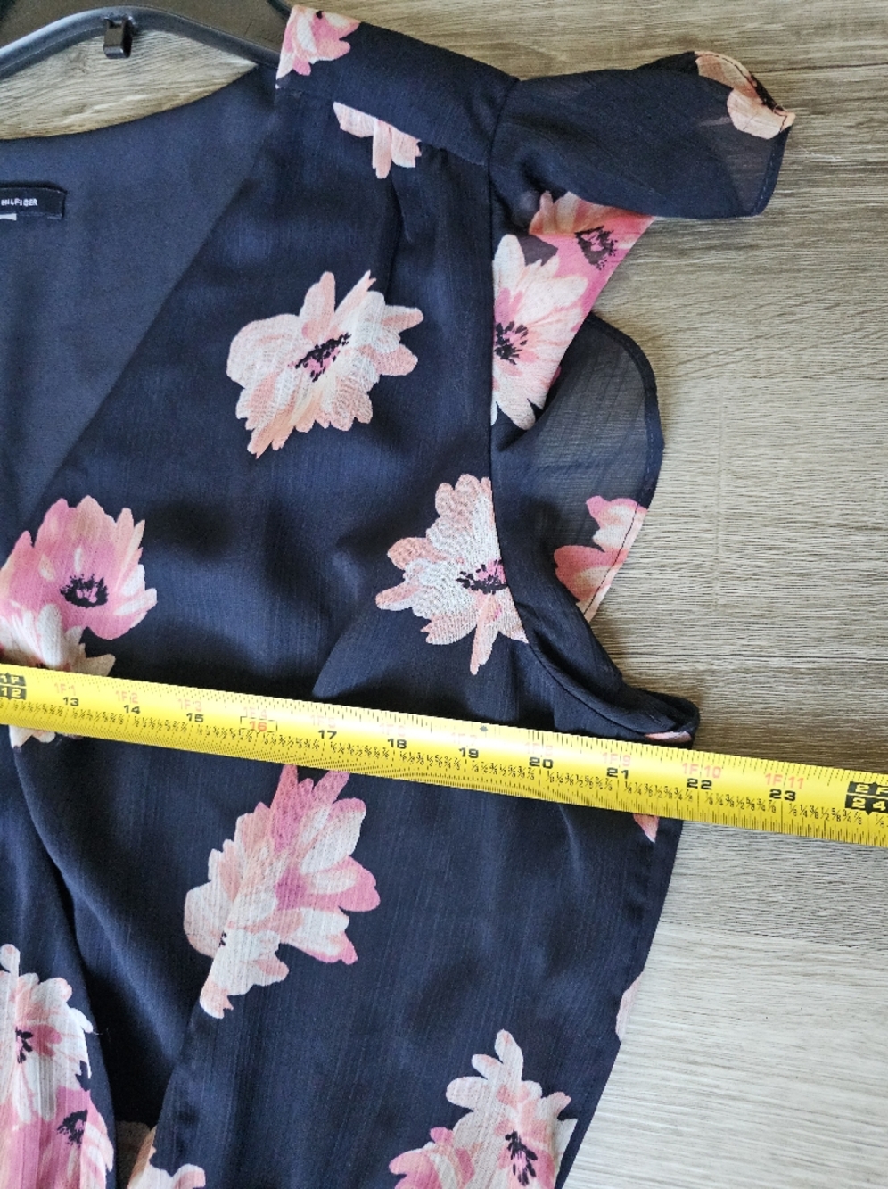 Tommy Hilfiger Navy Blue Pink Floral Faux Wrap Dress Flutter Sleeve XL / 14-16 - Picture 16 of 16